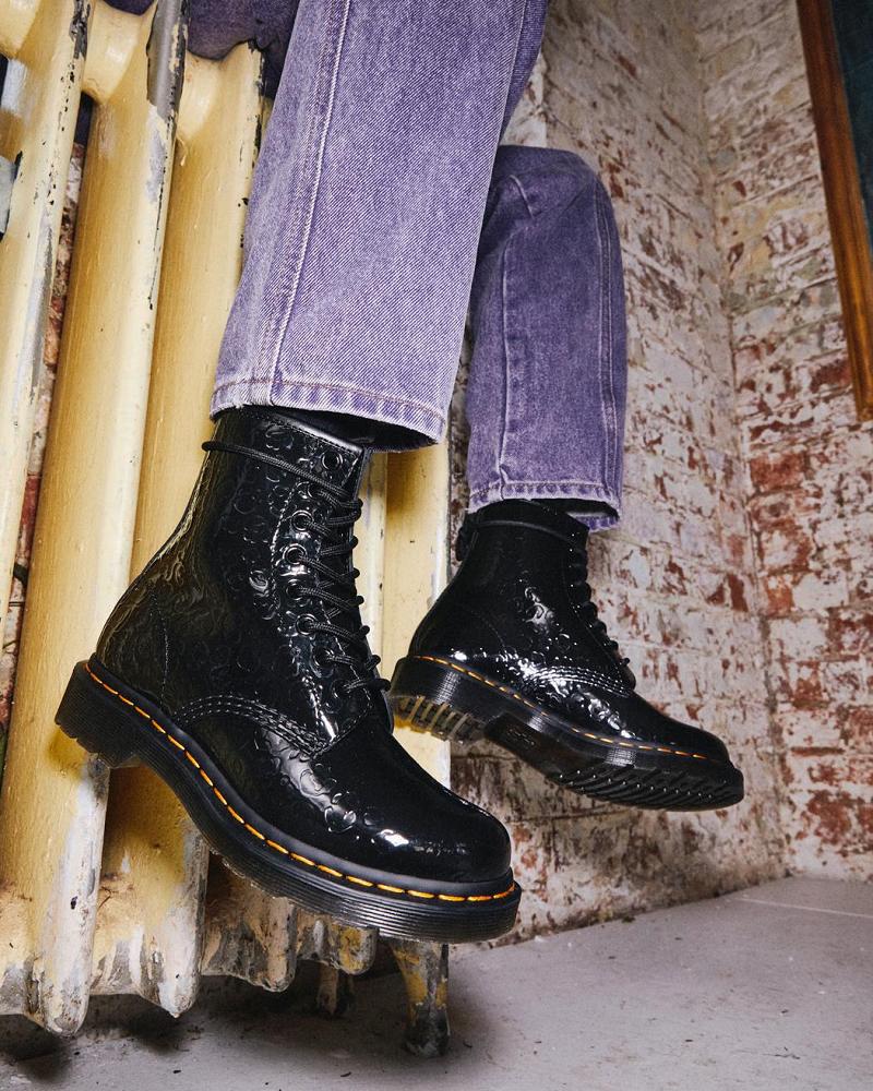 Dr Martens 1460 Leopard Emboss Patent Lær Ankelstøvletter Dame Svarte Leopard | Norge 90QMA